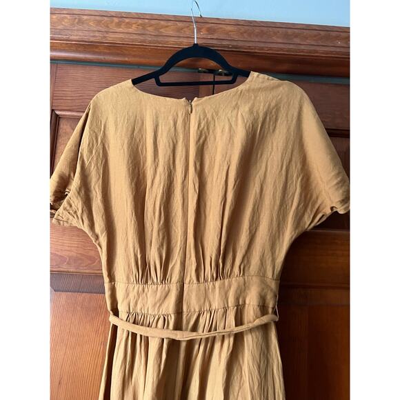 Madewell Women's Linen-Blend Dolman-Sleeve Tie-Waist Midi Dress Toffee Size 2 - Picture 13 of 13